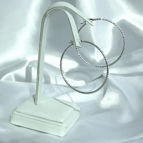 Sterling 50mm Twisted Tube Hoop Earrings - Picture 9 of 13